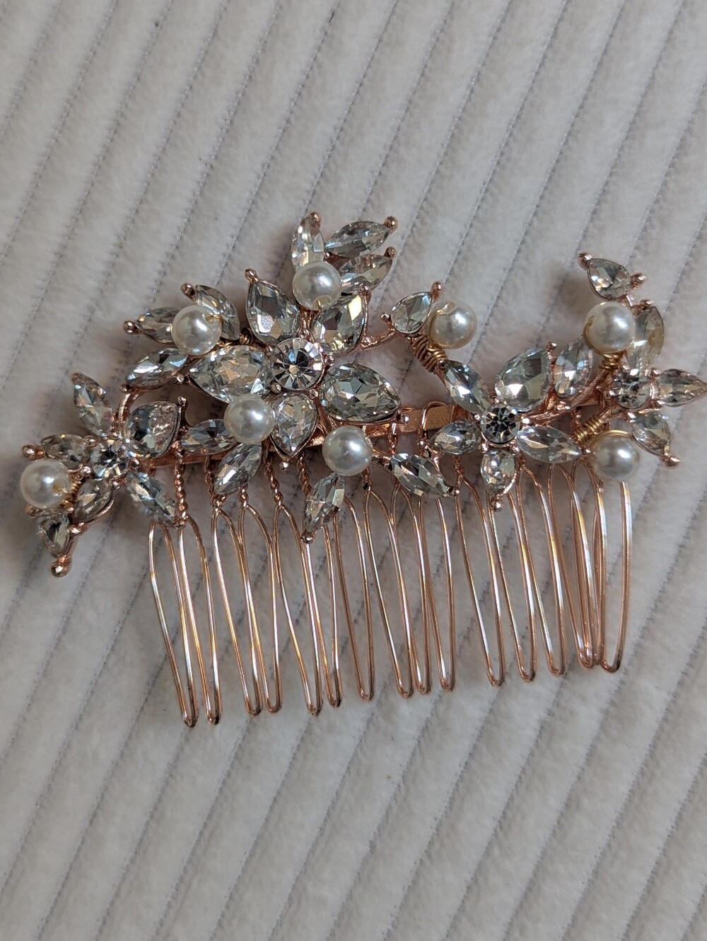 Rose Gold Pearl & Crystal Floral Hair Comb